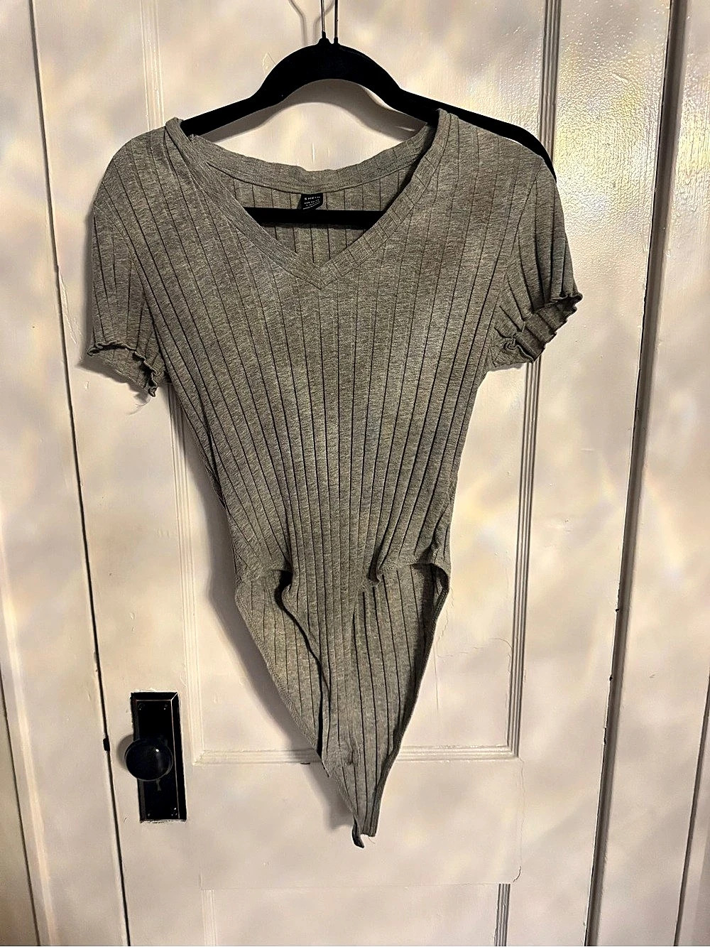 SHEIN Ribbed Short Sleeve Bodysuit in Gray Size Large